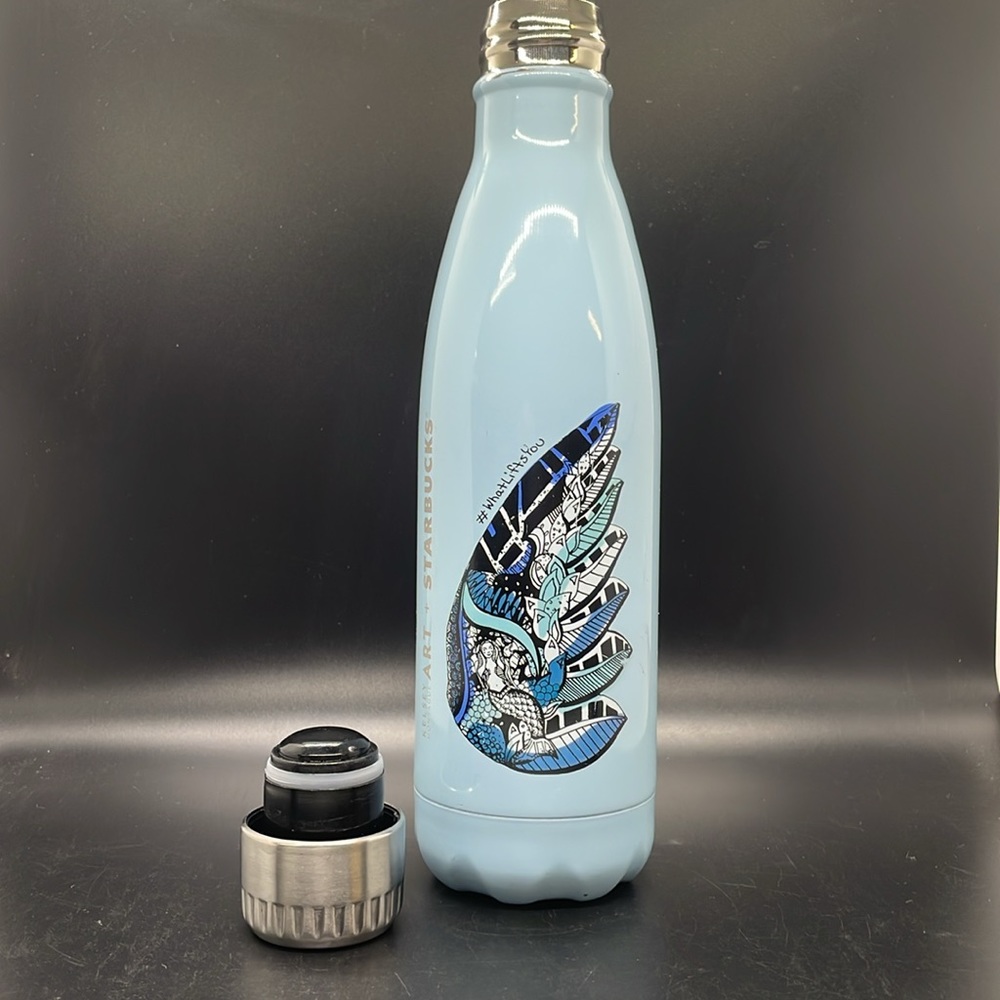 Starbucks S’well Bottle ART + Kelsey Montague 17oz blue metal water bottle